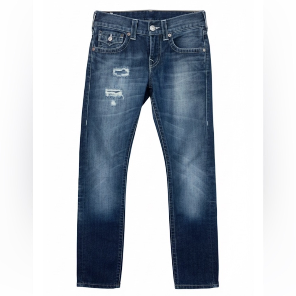 True Religion “Skinny” With Flap Jeans With Distressing And Patches Size 28 EUC!